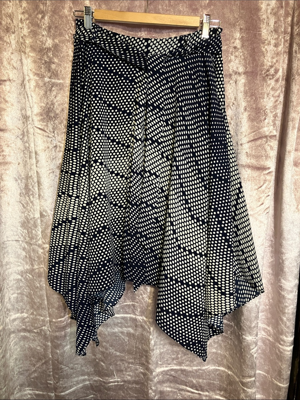 Banana Republic Navy and White Polka Dot Handkerchief Hem Skirt